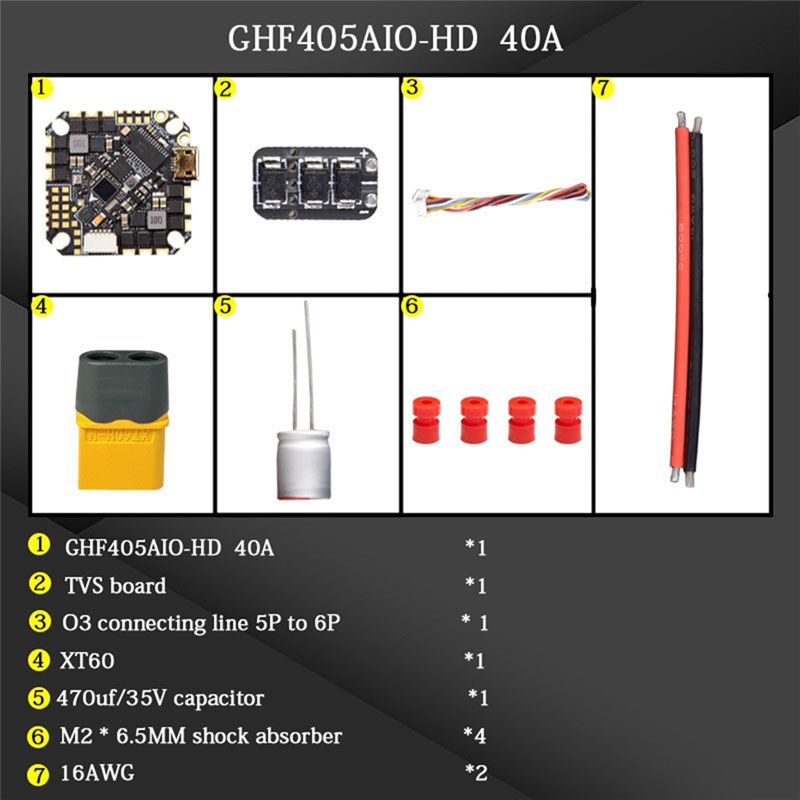 Drone Esc - ABTI-GHF405AIO-HD 40A AIOフライトコントローラー F405 F4内蔵OSD、BLHeli-S ESC、2-6S