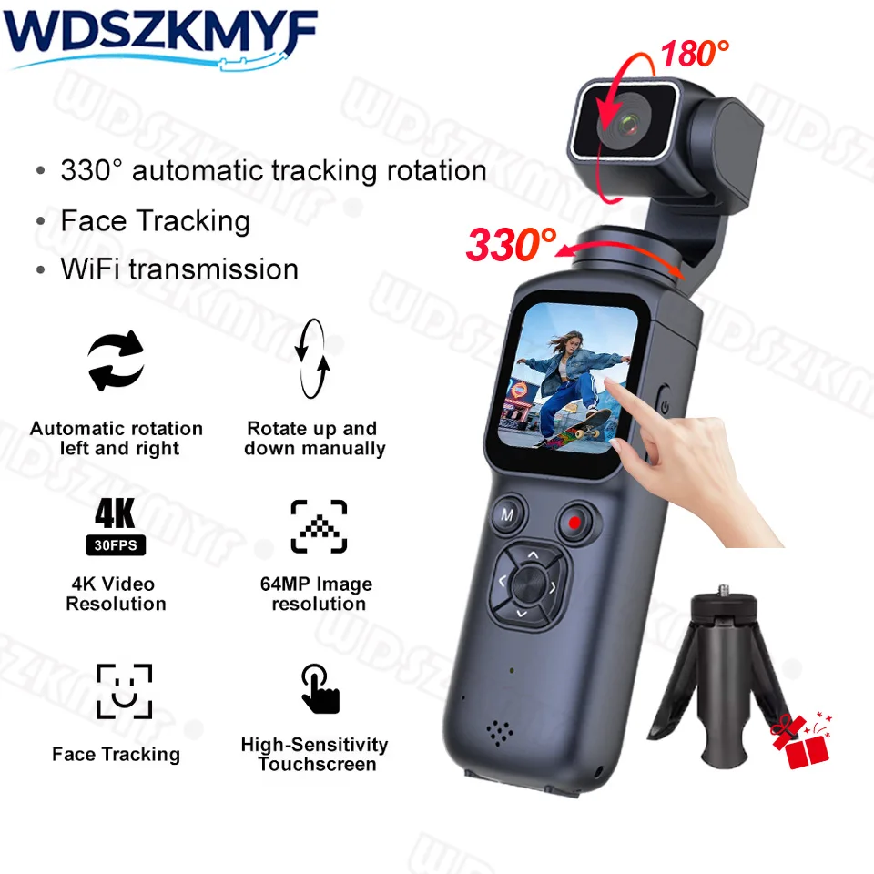 Runcam Camera - 新型4Kアクションカメラ330 ° 顔追跡ジンバルスタビライザー 1.72インチタッチスクリーン 2400mAh Wi-Fi