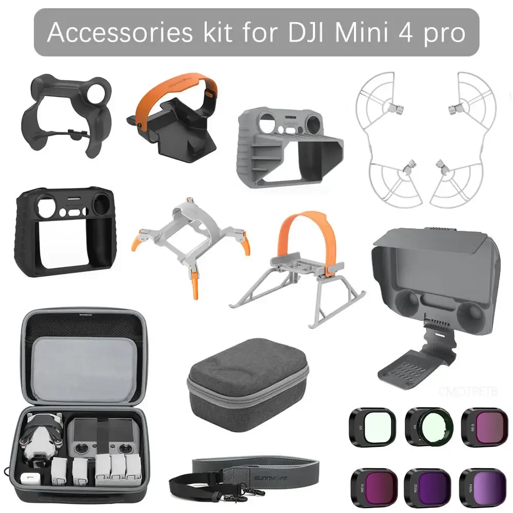 Propeller Guard - Dji mini 4 pro用アクセサリーキット,着陸装置,レンズキャップ,プロペラガード,ケージホルダー,フィルター,rc 2コントローラー,シリコンケースバッグ